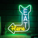 Eat Here Neon Sign Kitchen Neon Signs for Wall Decor with Arrow Guidance Green Orange White Eat Dimmable LED Sign Diner Neon Signs for Wall Bar Restaurant Kitchen Man Cave Decor by CozyNest Decor