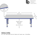 FDP Rectangle Activity School and Classroom Kids Table (30 x 60 inch), Toddler Legs, Adjustable Height 15-24 inches - Gray Top and Blue Edge by CozyNest Decor