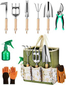 9-Piece Premium Gardening Tool Set for Women - Heavy Duty Stainless Steel Rust-Proof Tools with Fashion Storage Tote | Perfect Gardening Gifts for Mom, Mother's Day, Birthday & Outdoor (Green) by GreenHaven Gardens