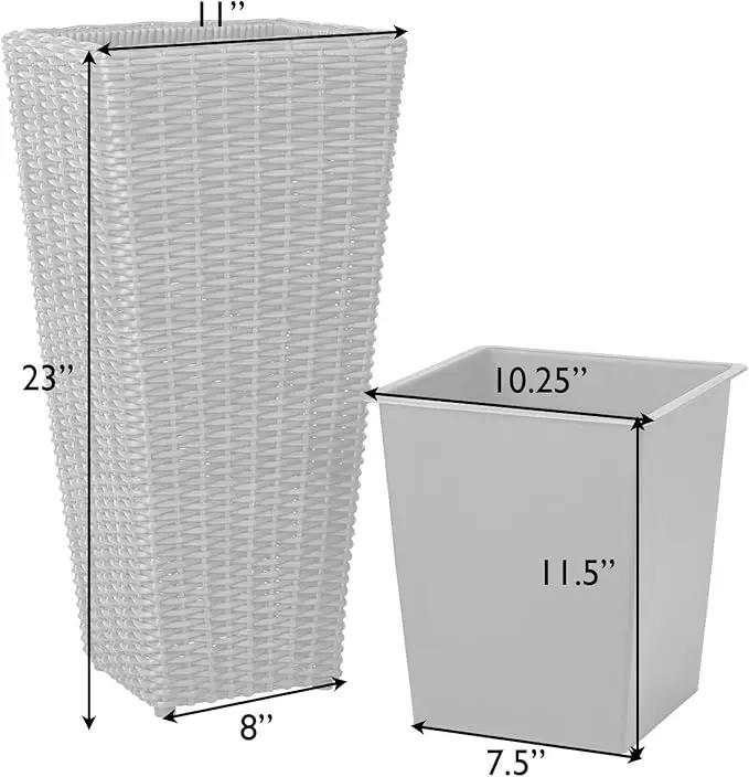Patio Sense 62501 Alto Wicker All-Weather Planter Set with Liners Tall Plant Decor Box for Outdoors Patio Herb Garden Furnishings - Mocha - Pack of 2, photo 3 of 7