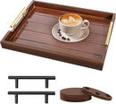 Coffee Table Tray - Large Ottoman Trays for Living Rooms - Wood Serving Tray with Handles(2 Sets) - Wooden Tray for Coffee Table, 4 Round Coasters Included, Dark Brown by CozyNest Decor