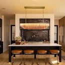 Amber Glass Chandeliers for Dining Room Over Table, 43" Modern Rectangular Dining room Chandelier, Honeycomb Layered Crystal Kitchen Island Long Chandelier Gold Dimmable Ceiling Light for Kitchen by CozyNest Decor