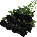 Black Fake Roses Artificial Flowers - 10 Pcs Fake Artificial Roses Silk Flowers with Stems for Home Wedding Hotel Office Centerpiece Decor by CozyNest Decor