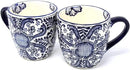 Encantada Handmade Hand-Painted Authentic Mexican Pottery Mugs (Cobalt Blue Flower X2) by CozyNest Decor