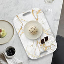 Serving Trays with Handles, 14.5 x 9.8 inch Rectangular Plastic Tray for Restaurant, Kitchen, Golden White Marble by CozyNest Decor