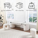 3-Piece 53" Comfy Upholstered Dining Bench with 2 Ottomans, Accent Waterfall Bench Modern End of Bed Entryway Bench Vanity Stool, White Chenille by CozyNest Decor