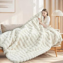 Touchat Luxury 1000GSM Faux Rabbit Fur Throw Blanket, Super Heavy Warm Cozy Blankets for Couch Bed Sofa, Bubble Plush Fuzzy Elegant Soft Reversible Mink Blanket for Living Room Bedroom, Cream White by CozyNest Decor