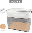 Large Fabric Storage Baskets | 50L Storage Bins, Decorative Linen Closet Baskets with Handles for Organizing, Shelf, Toys, Clothes, Home, Office, Nursery, 17x12x15Inches (Grey&White) by TinyTreasures Baby Boutique