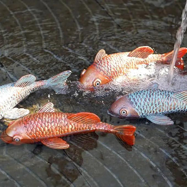 Antique Ceramic Koi Fish Garden Statues - Set of 2 | Exquisite Fish Sculptures for Outdoor, Patio, Pond, and Garden Decorations (Brassy), photo 2 of 8