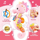 Baby Toys 0 to 12 Months, Musical Stuffed Animal Activity Soft Toys with Multi-Sensory Crinkle, Rattle and Textures,Infant Tummy Time Toys for Newborn Girls, Seahorse, Pink by TinyTreasures Baby Boutique