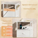Furologee End Table with Charging Station, Nightstand with Fabric Drawers, Side Tables with USB Ports & Outlets, Night Stand with Storage Shelf & Hooks, for Living Room/Bedroom, White by CozyNest Decor