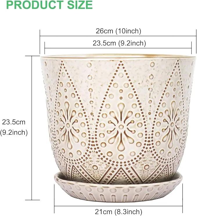 Gepege 10 Inch Plant Pot, Creamy White Ceramic Planter with Drainage Holes and Saucers for Plants Indoor and Outdoor Flower Pot, photo 2 of 7