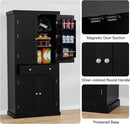 usikey 72” Kitchen Pantry Cabinet, Tall Storage Cabinet with 4 Doors and 1 Drawer, Freestanding Cupboard with 6 Hanging Shelves and Adjustable Shelves for Kitchen, Dining Room,Living Room, Black by CozyNest Decor