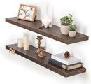 Fun Memories Floating Shelves for Wall, 36"x9.3" Rustic Solid Elm Wood Shelves, Heavy-Duty Wall Mounted Shelves with Invisible Brackets, Set of 2 for Living Room, Bedroom, Kitchen, Walnut Finish by CozyNest Decor
