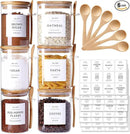 6 Pack Glass Jars with Bamboo Lid and Spoons - 17Oz/27Oz Borosilicate Glass Jars with 132 Pantry Labels - for Coffee Beans, Tea, Sugar & More by CozyNest Decor