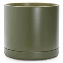 D'vine Dev 14 Inch Ceramic Planter Pot with Drainage Hole and Saucer, Indoor Cylinder Round Planter Pot, Olive, 94-O-G-J by GreenHaven Gardens