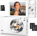 Digital Camera,Autofocus 4K Vlogging Camera for Photography with 32GB Card,48MP Portable Compact Point and Shoot Digital Camera for Teens Adult Beginner with 16X Zoom,Anti-Shake,2 Batteries(White) by TinyTreasures Baby Boutique