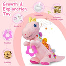 Baby Dino Plush Soft Stuffed Animal Toy for 0-3-6-12+ Months,Infant Musical Toy with Rattle,Squeaker,Sensory Crinkle,Teether & Textures,Tummy Time Toys Christmas Baby Gift for Newborn Girl(Pink) by TinyTreasures Baby Boutique