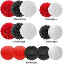 Red-Black White Party-Decorations Paper Flowers Lanterns - 15PCS Halloween Birthday Tissue Pom Poms Streamers,Wedding Baby Bridal Shower Hanging Supplies Decor Hugfond by CozyNest Decor