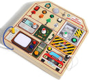 JAUNTY Montessori Wooden Busy Board for Toddlers 3 4 5 Years Old, Wooden Sensory Toddler Toys with LED Light Switches, TV Radio Telegram and Car Driving, Travel Toys Birthday for Boys Girls by TinyTreasures Baby Boutique