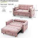 3 in 1 Convertible Sleeper Sofa Bed, Pull Out Couch Bed with Adjustable Backrest, Chenille Loveseat Couches with Side Pocket for Living Room, Bedroom (Pink) by CozyNest Decor