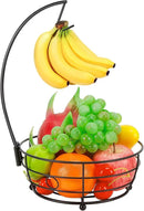 Livabber Countertop Fruit Basket Bowl with Banana Hanger, Modern Standing Fruit Vegetable Bowl Storage, with Banana Tree Holder for Kitchen Dinning Table (Round Metal, Black) by CozyNest Decor