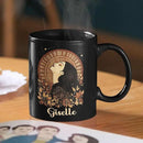 Elegant Woman Coffee Mug with Custom Name, Autumn Themed Ceramic Cup 11oz 15oz, Unique Fall Inspired Black Mug for Women, Personalized Women's Day Coffee Cup, Gifts for Holiday by CozyNest Decor