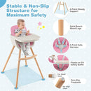 HONEY JOY High Chair, 3-in-1 Eat & Grow Wooden Highchair/Booster Seat/Toddler Chair with Removable Tray, 5-Point Harness, PU Cushion and Footrest for Baby, High Chair for Babies and Toddlers(Pink) by TinyTreasures Baby Boutique