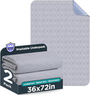 Washable Bed Pads 36" x 72" - 2 Pack, Grey, Waterproof Bed Pads for Incontinence, Bed Wetting Pads for Bed, Sofa, Floor, Resuable Underpads for Adults, Seniors, Pet by TinyTreasures Baby Boutique