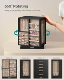 SONGMICS Jewelry Box 360°Rotating, Jewelry Storage Case with 5 Drawers, Jewelry Organizer, Glass Window, Spacious, Vertical Jewelry Storage, Open Design, Great Gift, Graphite Black UJBC170B01 by TinyTreasures Baby Boutique