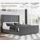 HOMBCK Full Bed Frame with Headboard, Upholstered Platform Bed Full Size with Velvet Headboard & Footboard/Vertical Channel Tufted/Wooden Slats/Noise Free/No Box Spring Needed/Easy Assembly, Grey by CozyNest Decor