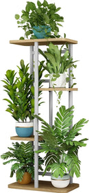LINZINAR Plant Stand 4 Tier 5 Potted Indoor Plant Shelf Multiple Stands for Garden Corner Balcony Living Room (4 Tier 5 Potted, White) by GreenHaven Gardens