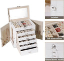 BOOVO Jewelry Box For women, 6 Layer Large Jewelry Organizer With Mirror, Multi-Function Storage Box With Lock, Accessory Holder With 5 Drawers, For Earrings Necklace Ring Bracelet (White) by TinyTreasures Baby Boutique