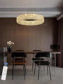 Dia 24" Modern Crystal Chandelier Silver Ring Chandelier Adjustable Height Luxury Crystal Pendant Ceiling Light Fixture for Dining Living Room Bedroom by CozyNest Decor