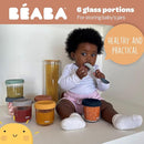 BEABA 6 Pack Glass Baby Food Jars with Soft Silicone Air Tight Lids, 8 oz Glass Storage Containers with Lids, Microwave and Freezer Safe Containers, Sunrise by TinyTreasures Baby Boutique