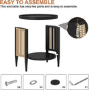 Yusong Round End Table Rattan Side Table with Solid Wood Legs, Boho Style Nightstand Bedside Table with 2-Tier Shelves, Small Coffee Table for Living Room Bedroom Small Spaces Black by CozyNest Decor