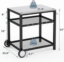 Stainless Steel Grill Cart Pizza Oven Stand Trolley Table with Wheels Pizza Cart Three-Shelf Movable Food Prep Work Dining Table with Double-Shelf Heavy Duty Outdoor 31.5" x 24 x 33.5 by CozyNest Decor