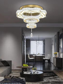 Flashing God Modern Crystal Chandeliers Dia 24" Gold Chandelier Flush Mount Ceiling Light for Bedroom Living Room Dining Room Hallway Dimmable 3 Rings LED Celing Lighting Fixtures by CozyNest Decor