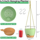 ZMTECH 6.5 Inch Hanging Planters for Indoor Outdoor Plants, 2 Pack Self Watering Hanging Plant Pots with Drainage Holes and Removable Saucer, Plastic Flower Hanging Pots with Watering Lip (Green) by CozyNest Decor