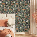 Animal Leaf Forest Deer Rabbits Squirrel Owl Green Plants Peel and Stick Wallpaper Self Adhesive Removable Easy Peel Off Contact Paper Stick on Wall Paper for Bedroom&Renter by GreenHaven Gardens