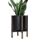 D'vine Dev Planter Pot with Stand - 10 Inch Plastic Cylinder Flower Pot with Wood Planter Holder for Indoor, Matte Black Pot + Walnut Color Stand, 55-C-L-2 by GreenHaven Gardens