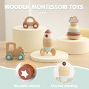 FReniland Wooden Montessori Toys, 4-Piece Wooden Baby Toy, Rainbow Stacking Ring,Car Push and Pull Toy, Rocket Stacking Ring Babys Toys,Newborn Baby Gift Sets for Boys and Girls by TinyTreasures Baby Boutique