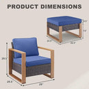 Outdoor Wicker Patio Furniture Set - 4 Piece Patio Conversation Set with 2 Wicker Armrest Chairs,2 Rattan Ottoman, Sturdy Frame, Thick Cushions, Deep Seating(Brown/Blue) by CozyNest Decor