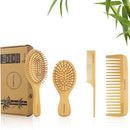 Bamboo Hair Brush Set - Natural Bamboo Paddle Detangling Hairbrush and Comb Set, Suit for Thick/Thin -Gift for Women Men and Kids by TinyTreasures Baby Boutique