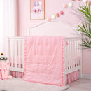 Cloele 3 Pieces Crib Bedding Set for Girls- Solid Ruffle Quilted Includes Comforter Fitted Sheet Crib Skirt,Cute Ruffled Nursery Baby Crib Standard Size Baby Bedding Set Pink by TinyTreasures Baby Boutique