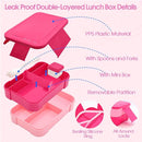 Pink Lunch Box for Girls with 10oz Thermo, with 6 Compartment Bento Box, Nylon Insulated Lunch Bag Adjustable Strap for Girl Kids Teens School Travel Picnic by TinyTreasures Baby Boutique