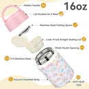 Soup Thermo for Hot Food Kids 16oz Insulated Food Jar Leakproof Thermo Lunch Container for Kids Wide-Mouth Stainless Steel Lunch Box for School with Handle Folding Spoon(3+) by TinyTreasures Baby Boutique