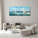 XLSJERST Large Blue Canvas Wall Art Seascape Painting - Landscape Picture Textured Navy Modern Sailboat Ocean Artwork Framed for Living Room Bedroom Bathroom Home Office Wall Decor Large Size 70"x31" by CozyNest Decor