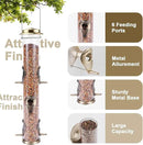 MIXXIDEA 1PK Metal Bird Feeders with 6 Feeding Ports,Tube Bird Feeder with Steel Hanger,Hard Plastic Wild Bird Feeder for Outdoors Hanging, Attracting Birds in Your Lawn, Garden, Balcony–Bronze by CozyNest Decor