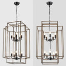 30" Black Farmhouse Chandelier, 10-Light Foyer Lighting Fixtures, Lantern Tiered Pendant Light Fixtures, Metal Wood Grain Finish Rustic High Ceiling Chandelier for Dining Room Entryway Staircase by CozyNest Decor